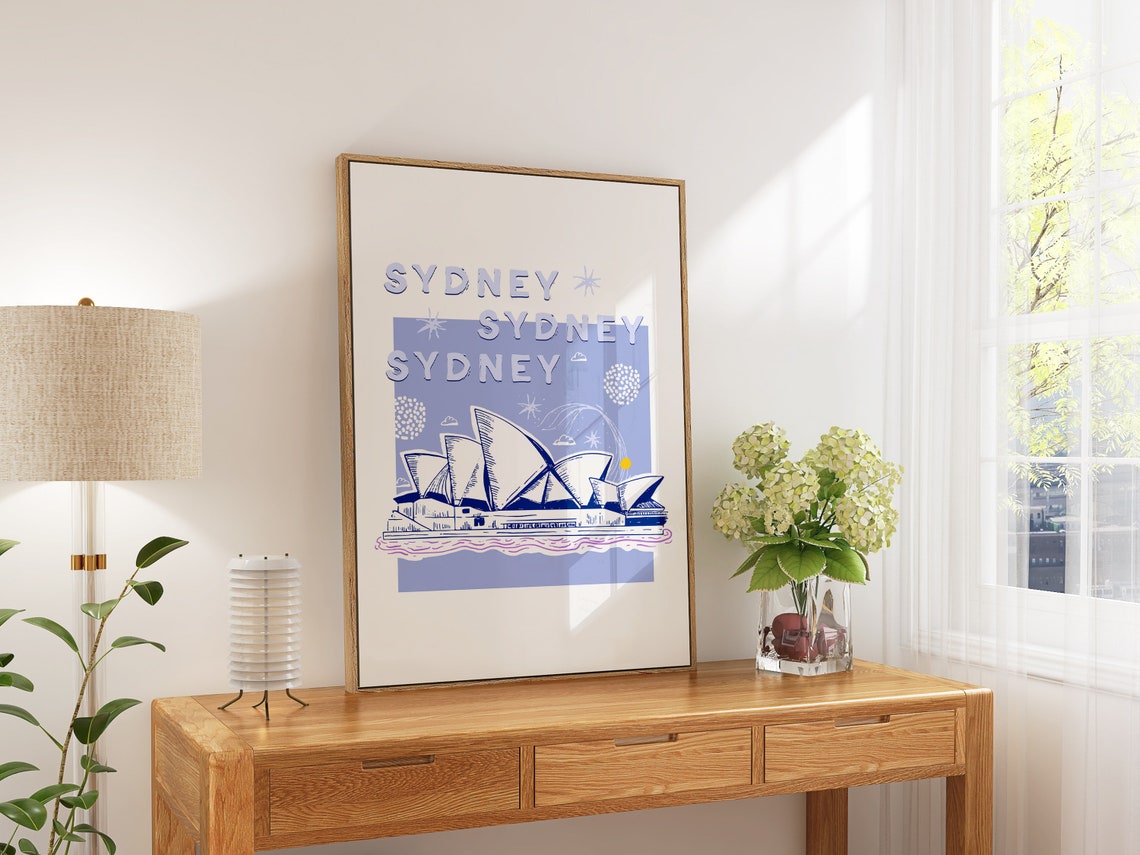 Sydney Opera House Australia Blue Hand Drawn Illustration Poster - Image 6