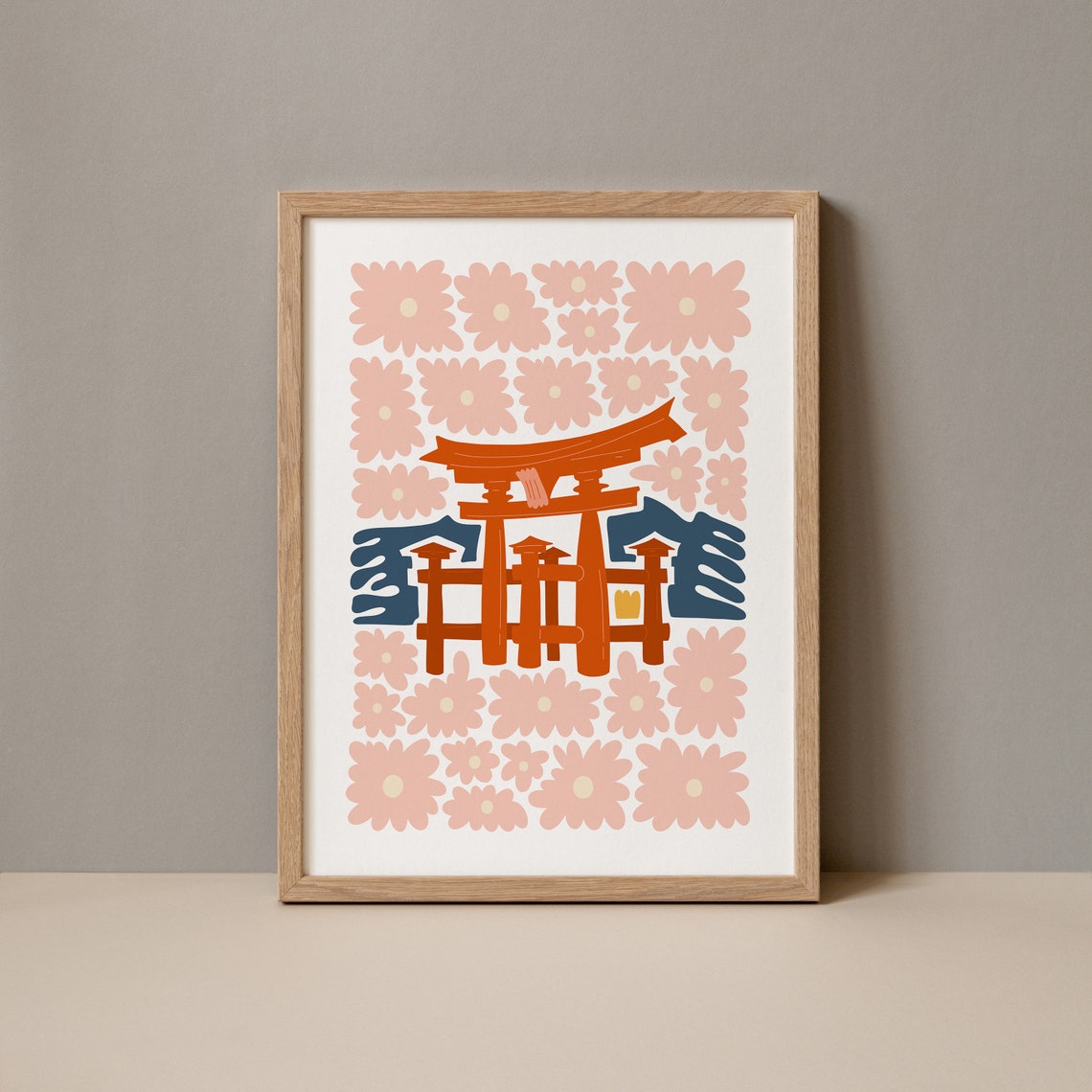 Grand Torii Gate Japan Abstract Art Print Red Shrine Cherry Blossom