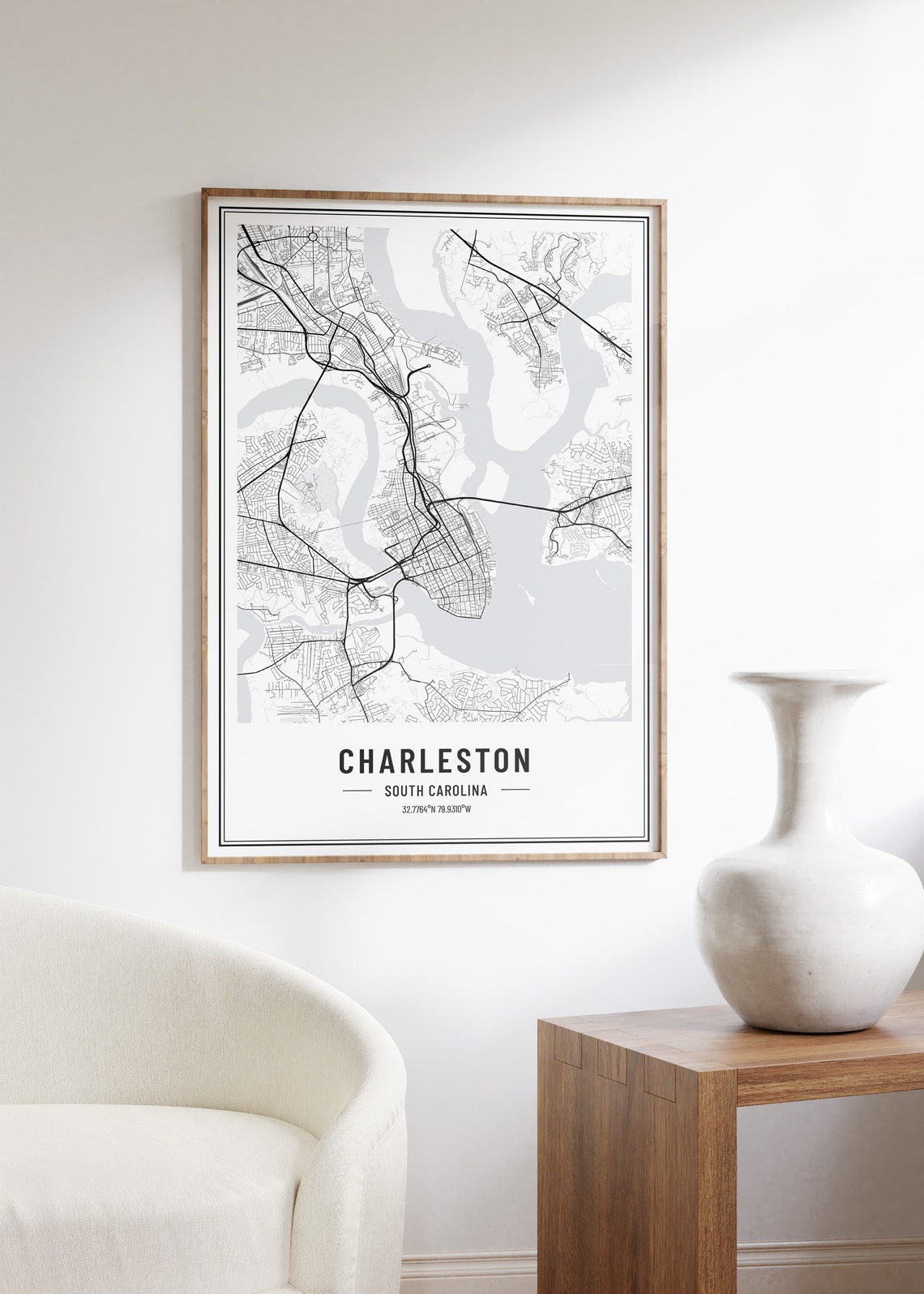 Charleston South Carolina Black and White Minimalist City Map Poster - Image 5
