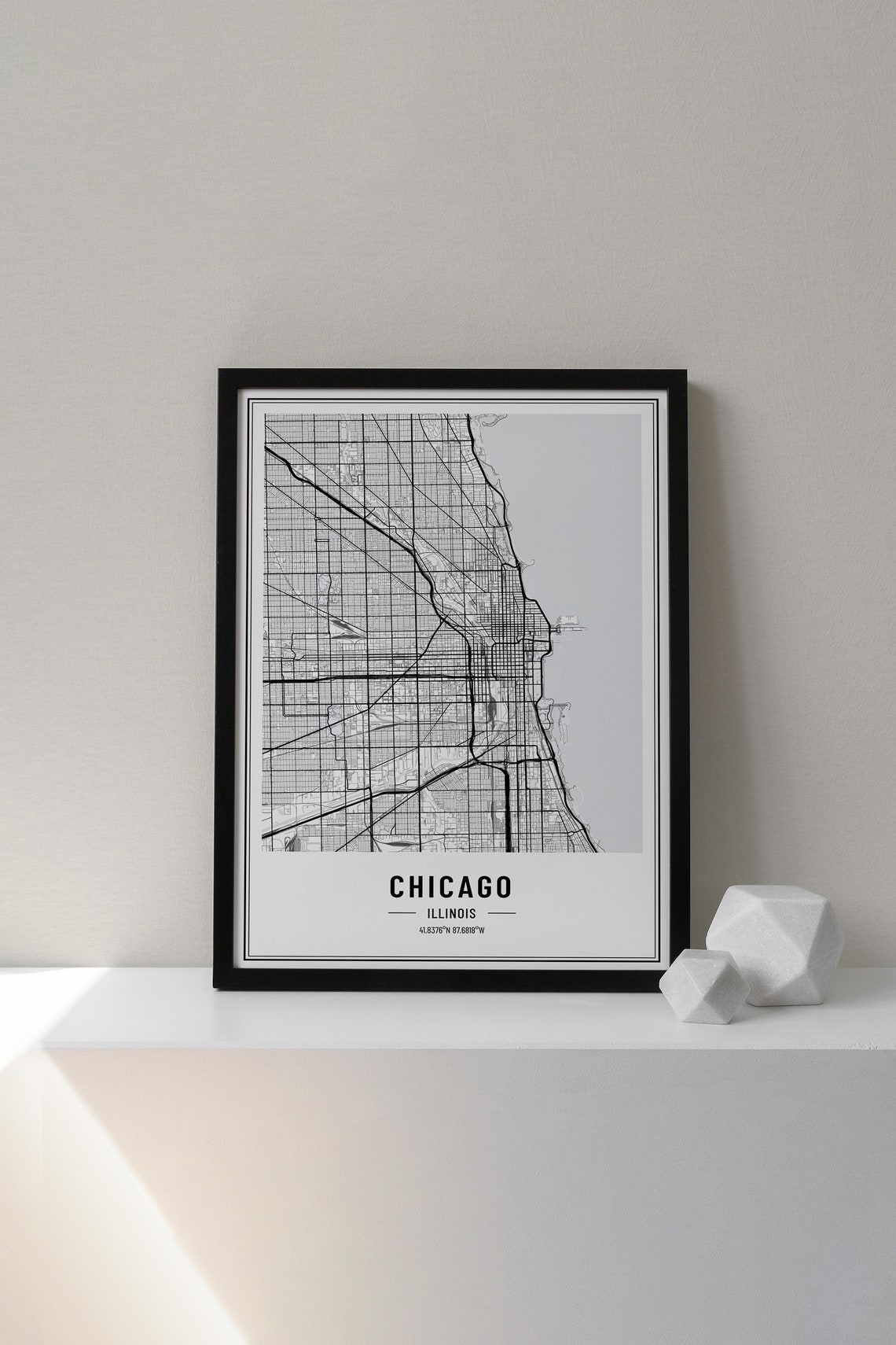 Chicago Illinois Street Map Black and White Minimalist City Poster - Image 3