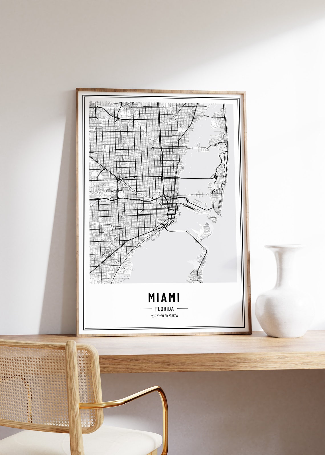 Miami Florida Modern Black and White Minimalist City Map Poster - Image 5