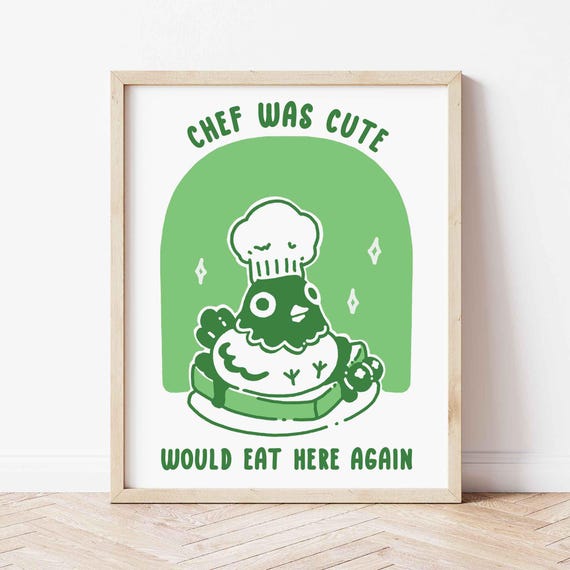 Bird Cooking Food Poster Chef Was Cute Would Eat Here Again Retro Diner Foodie Art Print Kitchen Trendy Funny Pigeon
