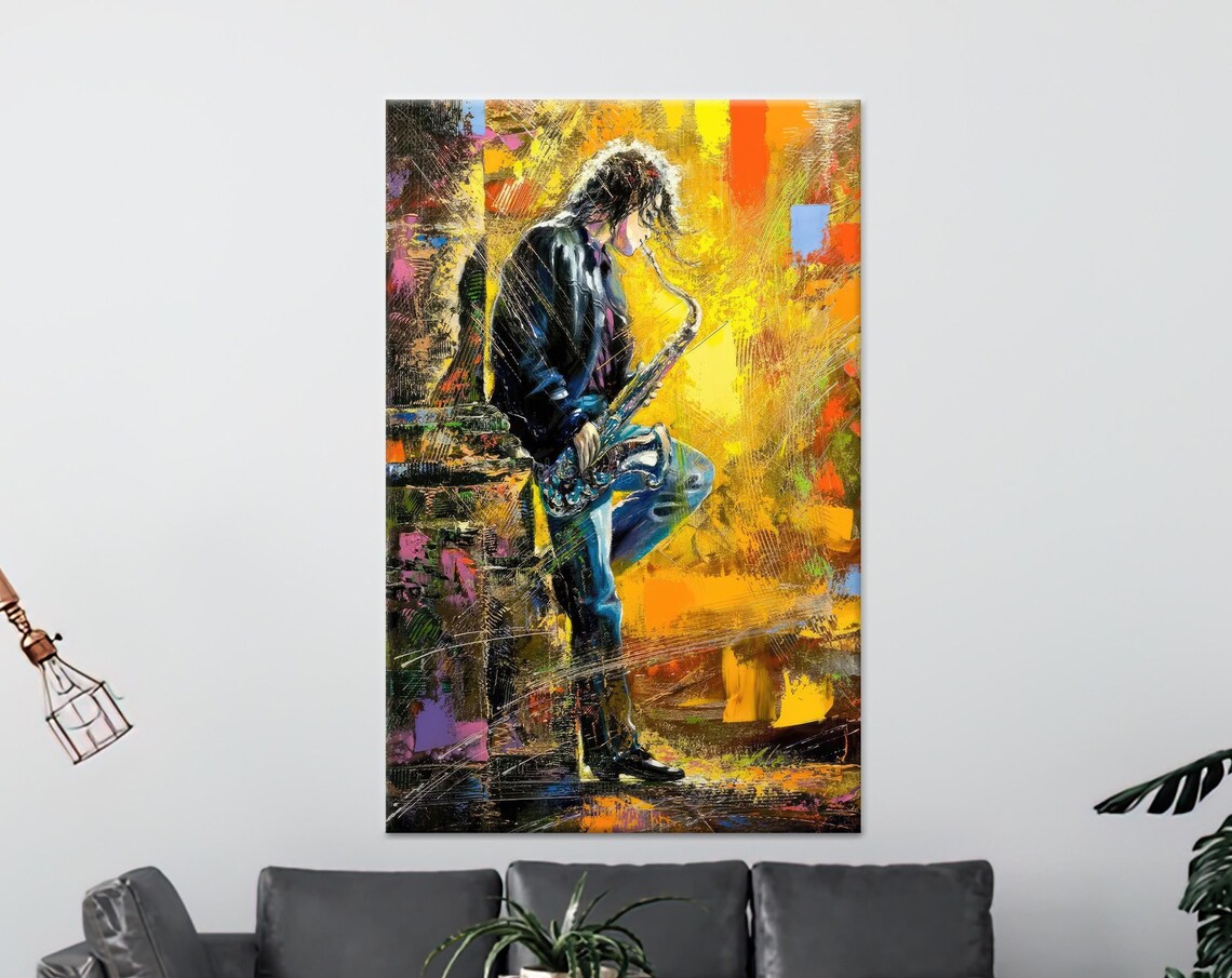 Saxophone Player Colorful Jazz Musician Abstract Painting Art Poster