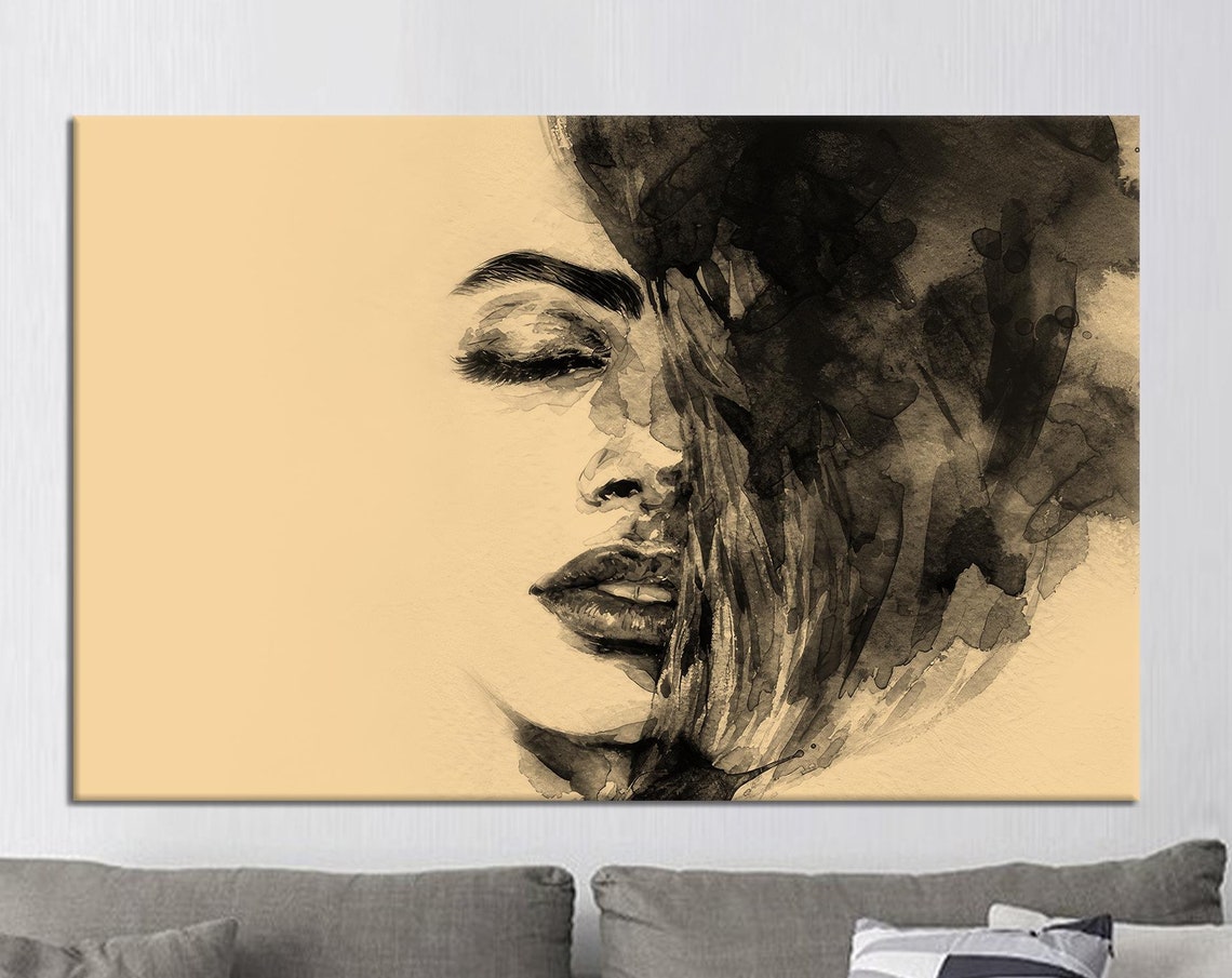 Abstract Woman Canvas Art Modern Gold Framed Wall Decor