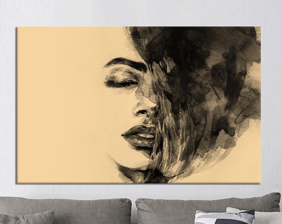 Abstract Woman Canvas Art Modern Gold Framed Wall Decor