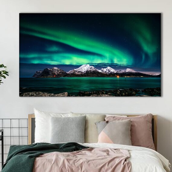 Aurora Borealis Northern Lights Mountain Art Print
