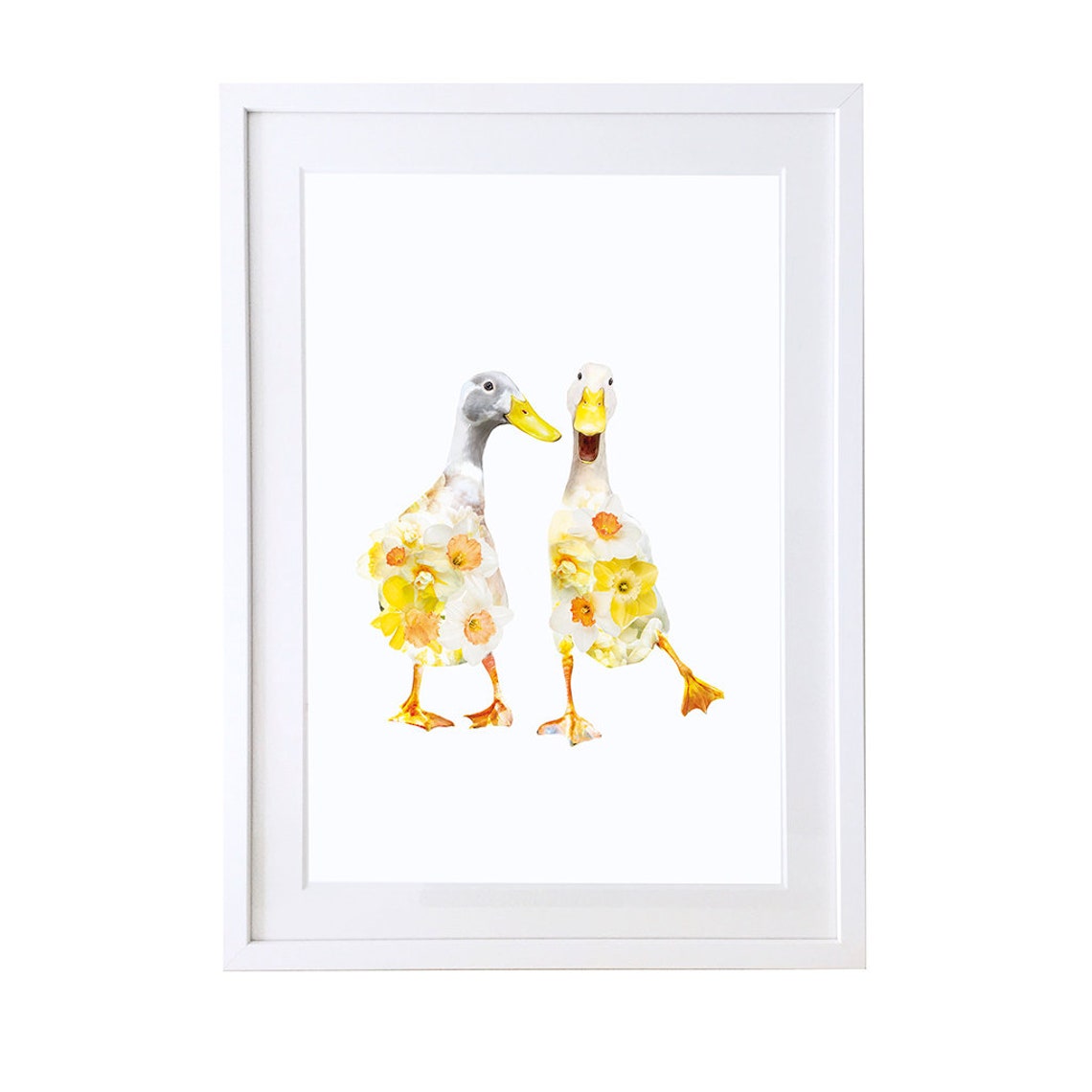 Indian Runner Ducks Floral Botanical Spring Watercolour Art Print