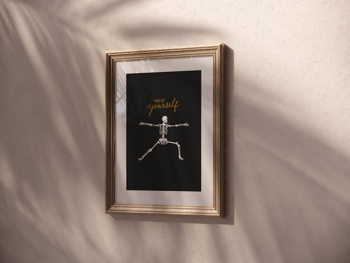 Treat Yourself Dancing Skeleton Gold Black Halloween Party Poster - Image 4