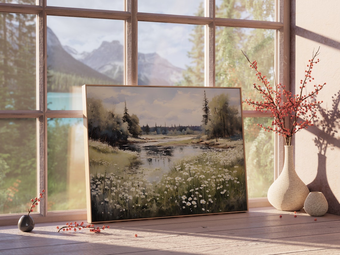 White Daisies by Calm Pond Watercolor Gallery Decor Print Set - Image 4
