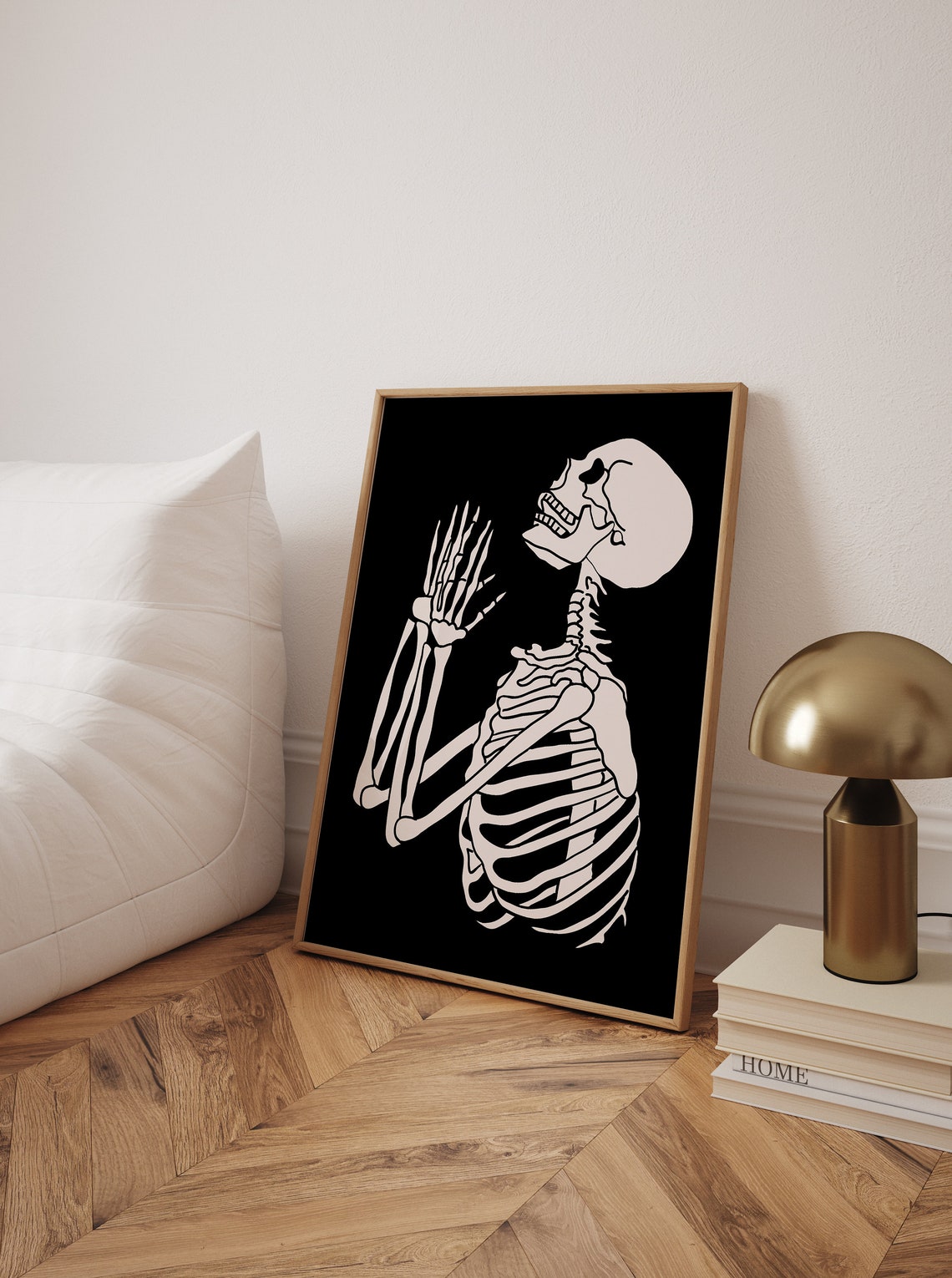Laughing Skeleton White on Black Bold Halloween Statement Poster - Image 2