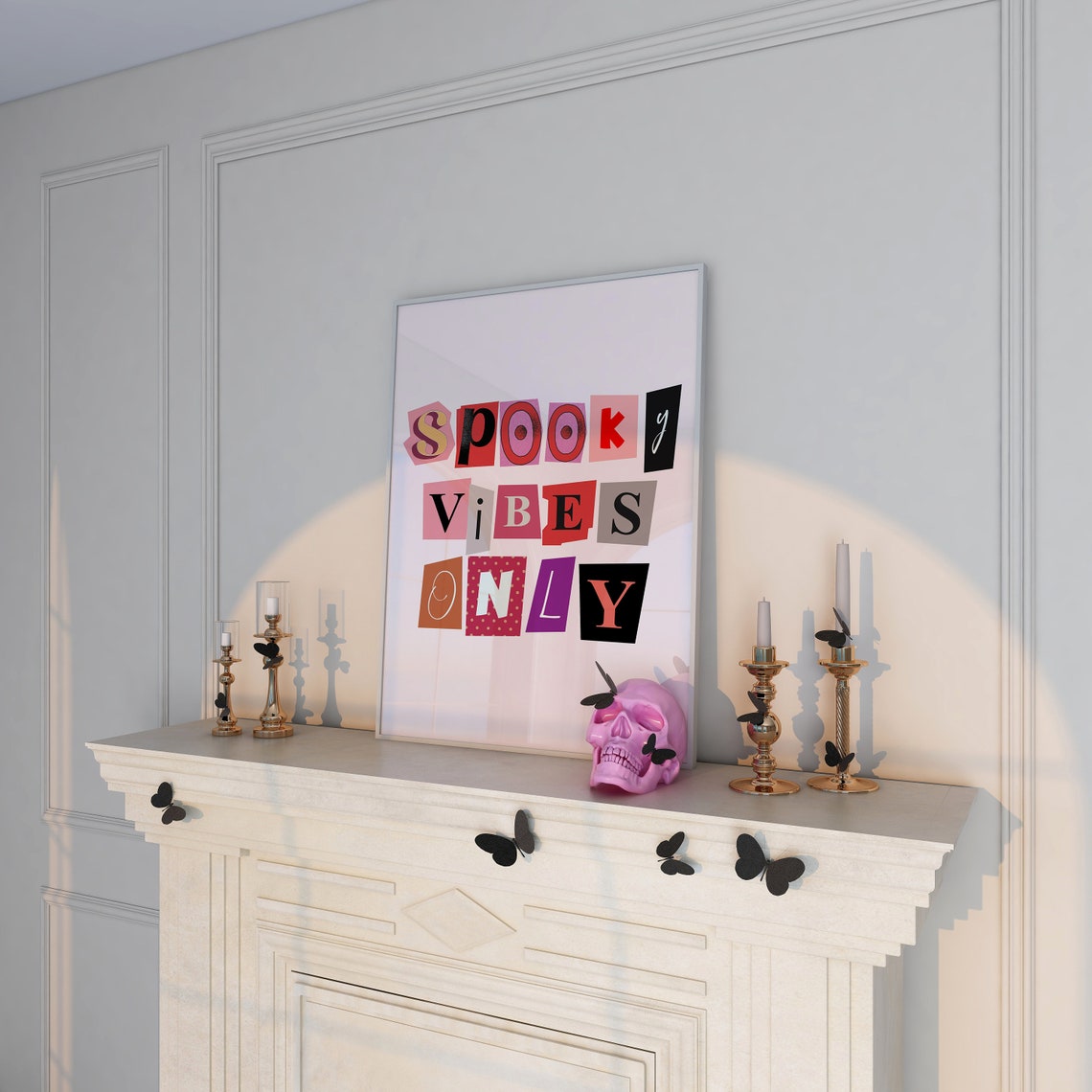 Spooky Vibes Only Ransom Note Collage Pink Halloween Party Poster - Image 5