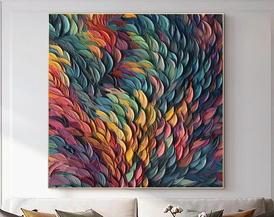 Swirling Rainbow Feather Strokes in Thick Impasto Motion Poster