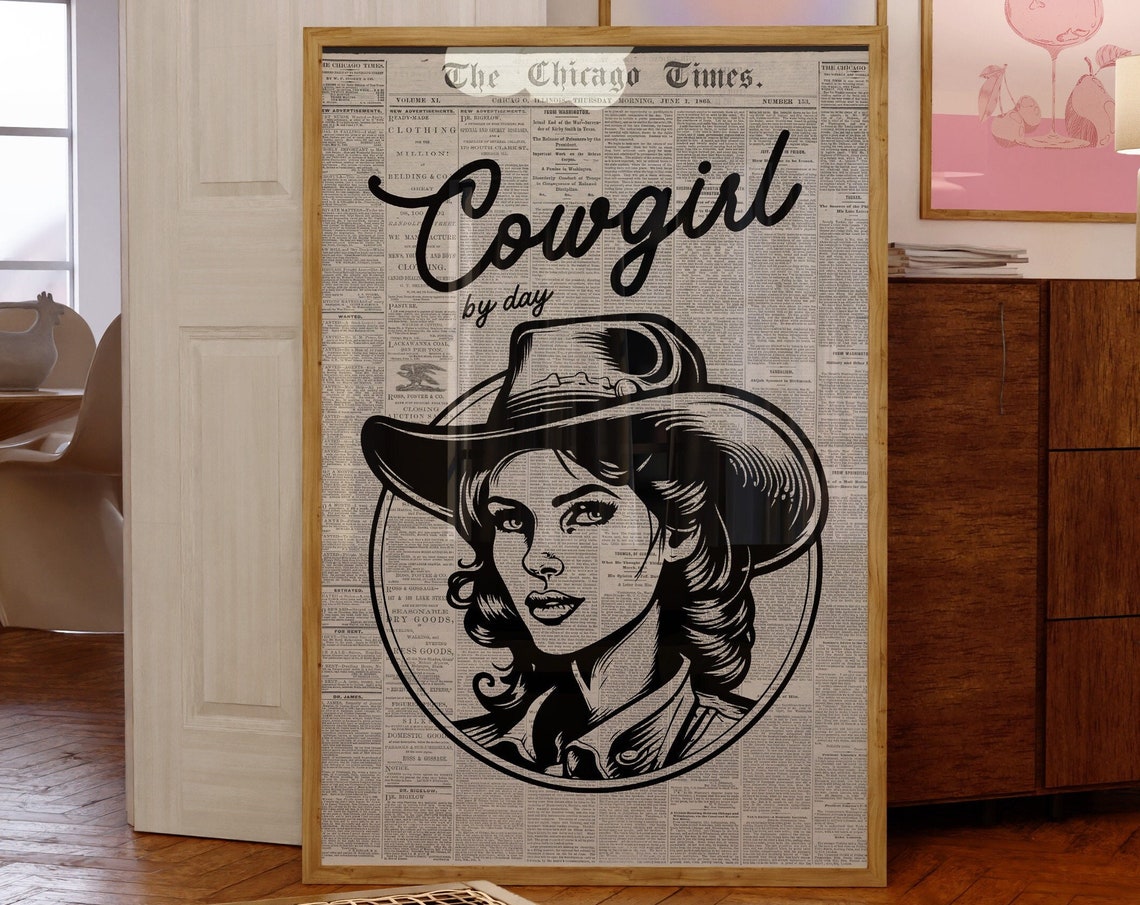 Cowgirl Artwestern Art Printwild West Arttrendy Wall Arttrendy Newspaper Posterspreppy Posterscowgirl Printwestern Wall Artretro Art