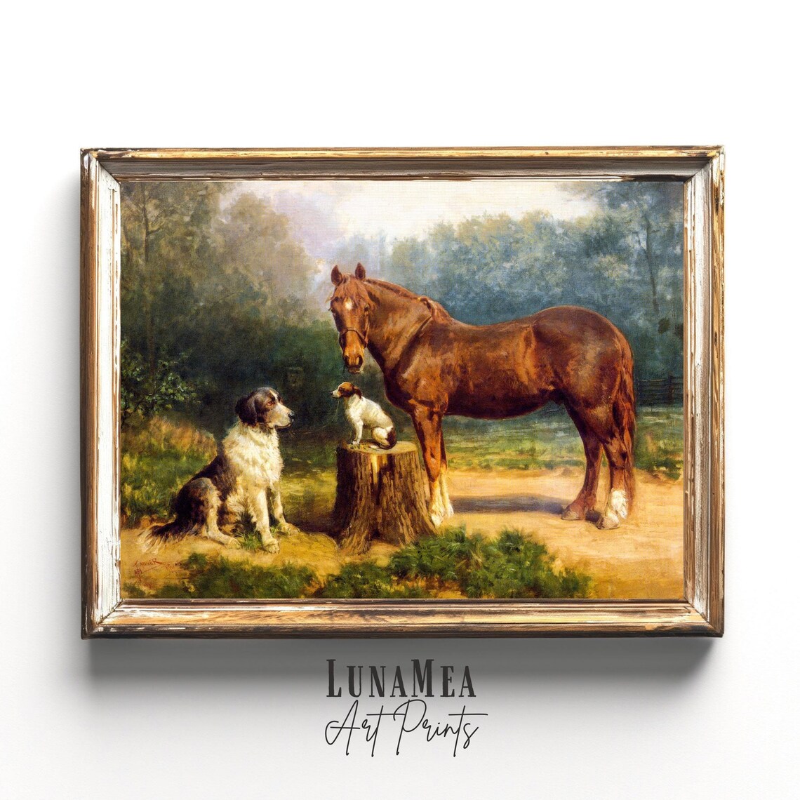 Horse And Dog Vintage Art Print, Rustic Farmhouse