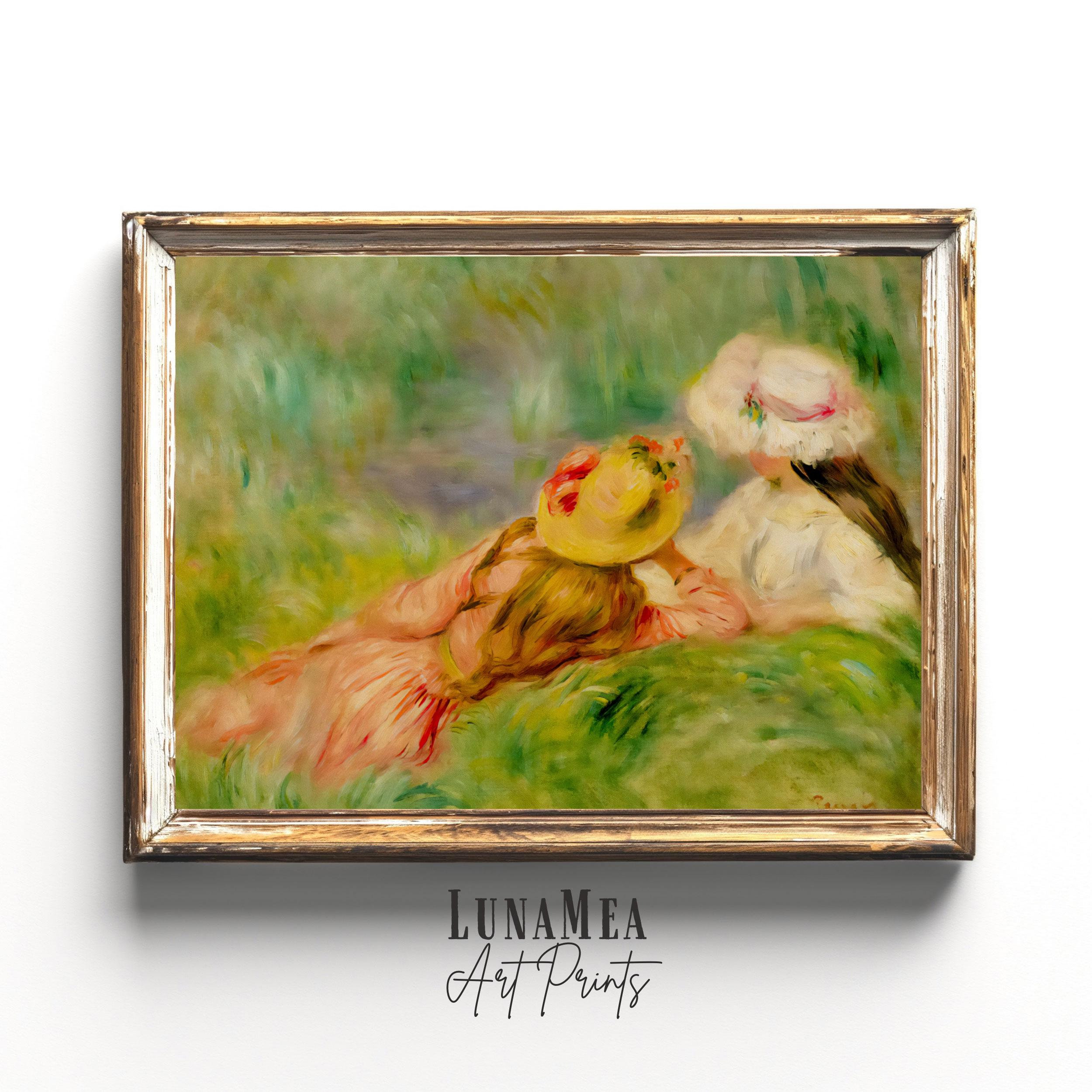 Renoir Style Two Women in Meadow Impressionist Summer Painting Wall Art
