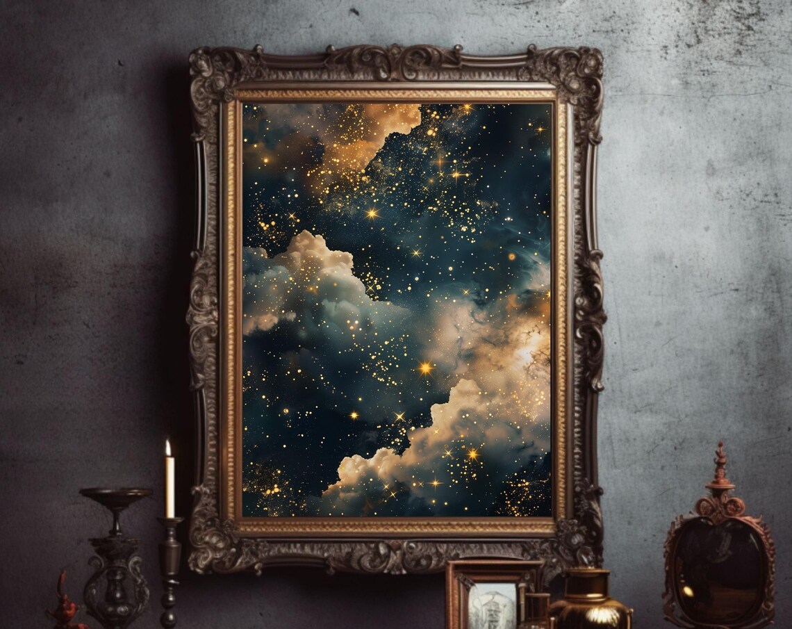 Moody Celestial Print, Dark Academia Starry Night