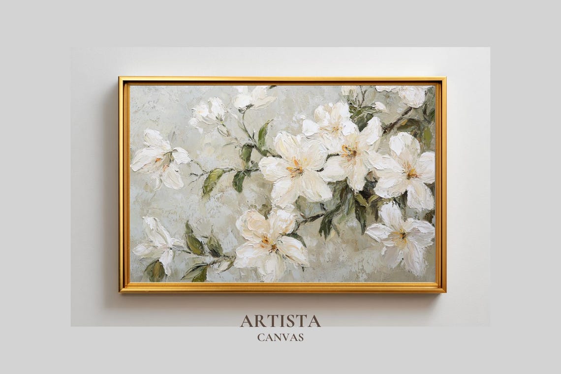 White Blossom Branches Textured Impasto Floral Oil Painting Poster