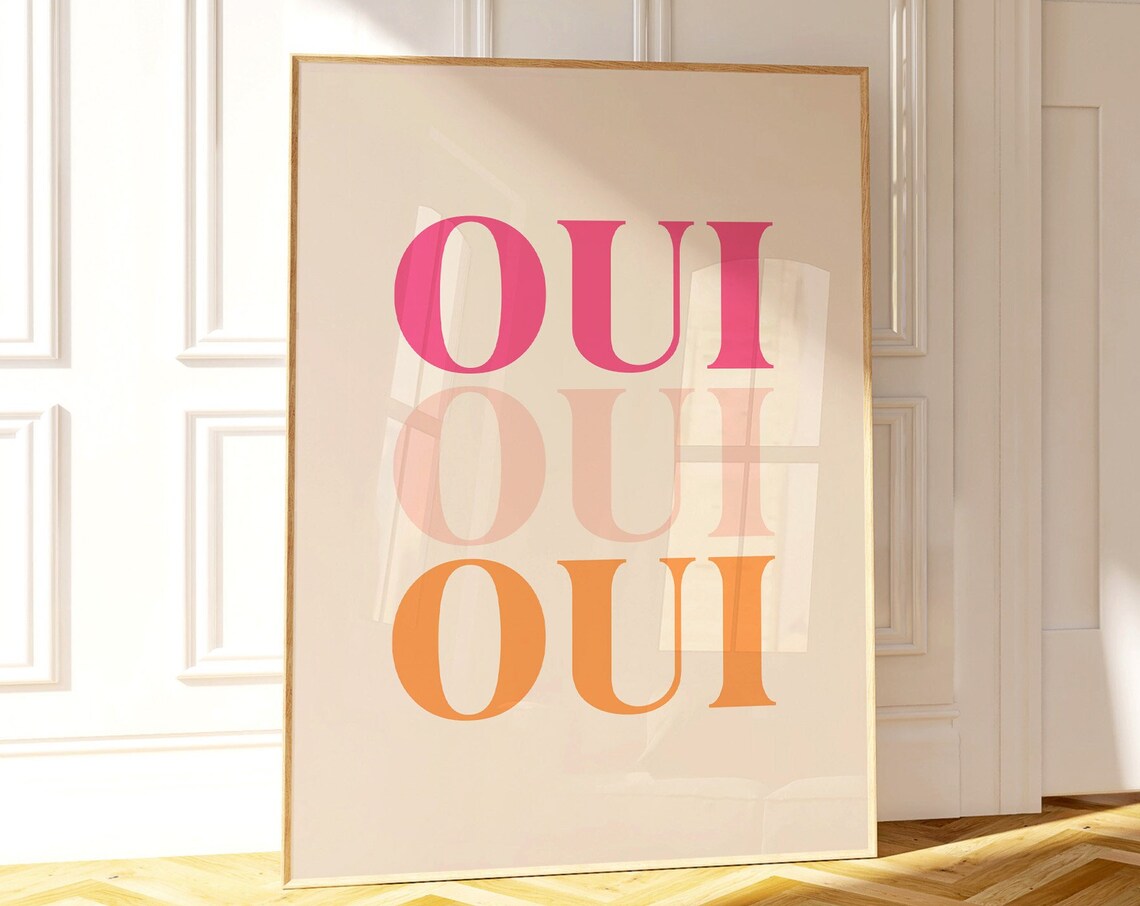 Oui Oui Oui Colorful French Typography Stacked Letter Wall Art