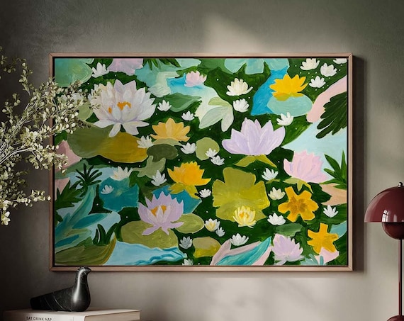 Water Lily Pond Pastel Floral Impressionist Painting Decor Poster