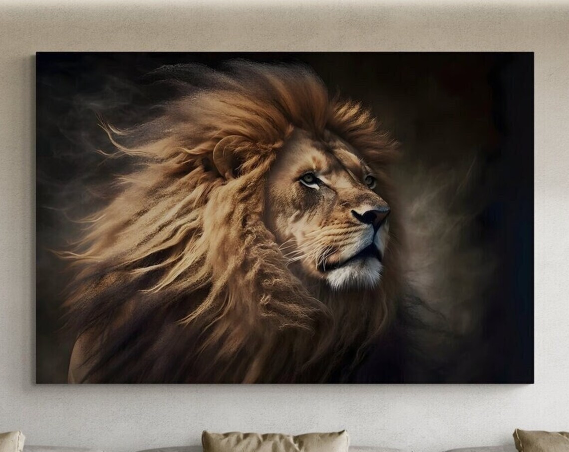 Majestic Lion Big Cat Portrait Wildlife Painting Animal Wall Art - Image 3