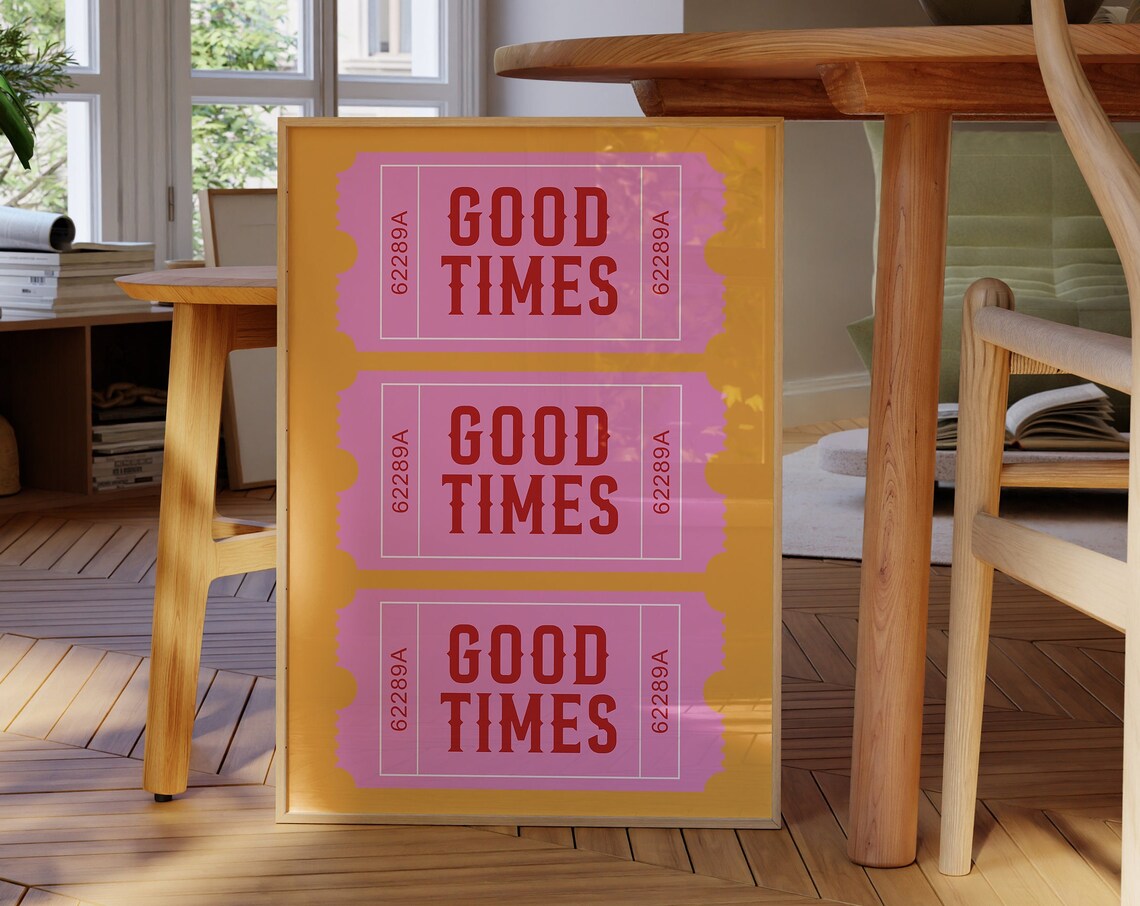 Good Times Pink Ticket Stub Trio Orange Pop Art Party Poster - Image 3