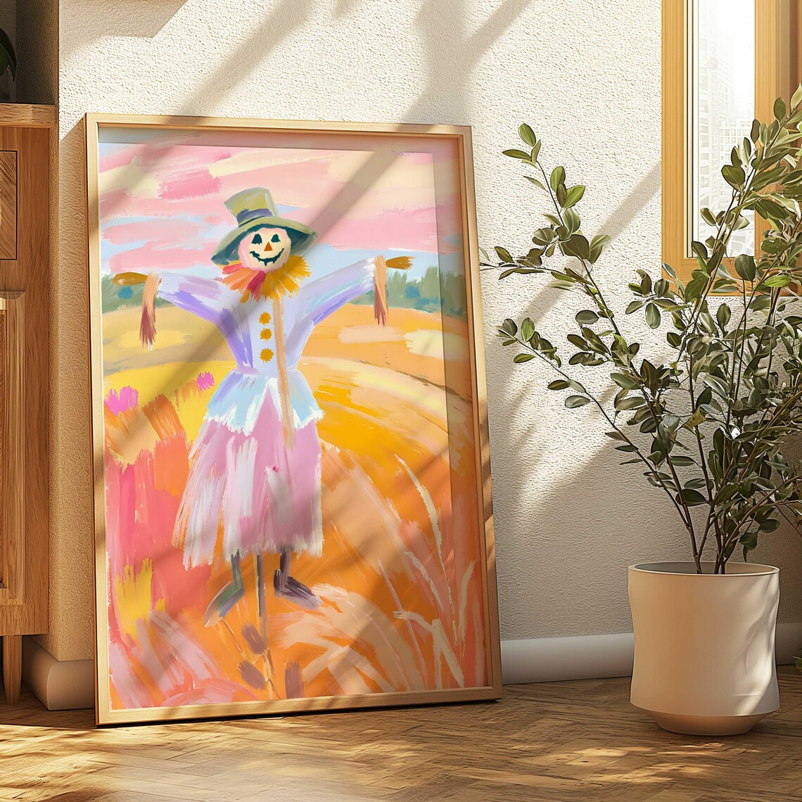 Pastel Scarecrow Watercolor Art Print, Halloween Decor