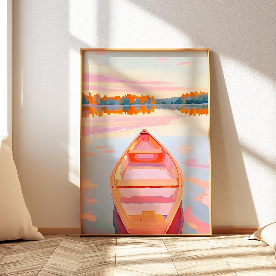 Coastal Boat Art Print, Pastel Abstract Beach House Decor