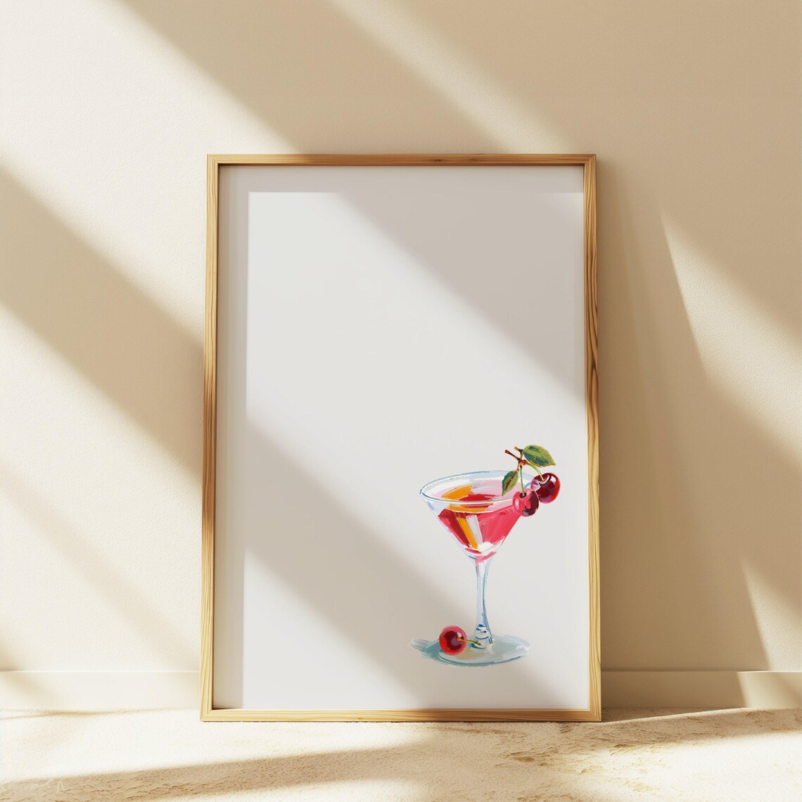 Cherry Watercolor Art Print, Girly Bar Cart Decor