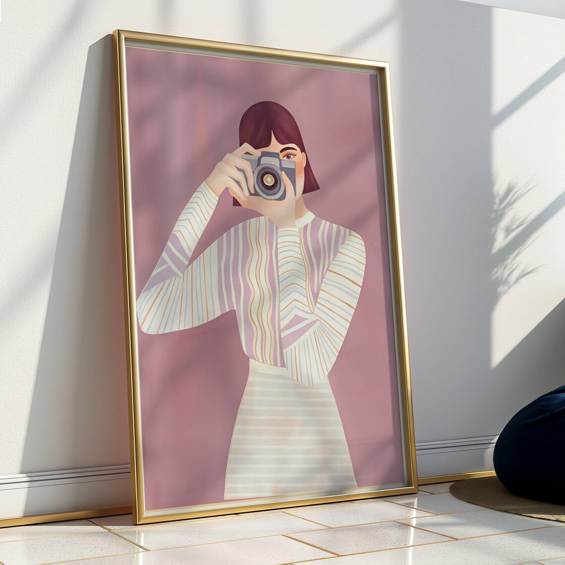 Woman Photographer Art Print, Modern Minimalist Decor