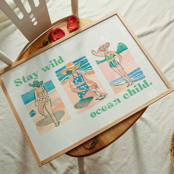 Coastal Cowgirl Beach Art Print, Retro Preppy Decor