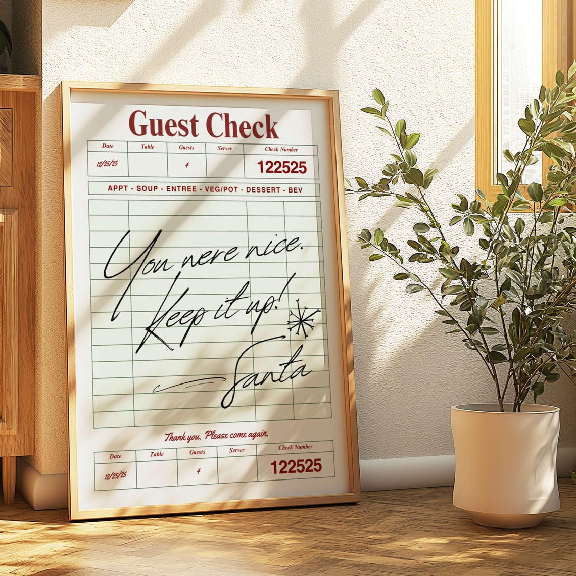 Guest Check Santa Holiday Poster Print