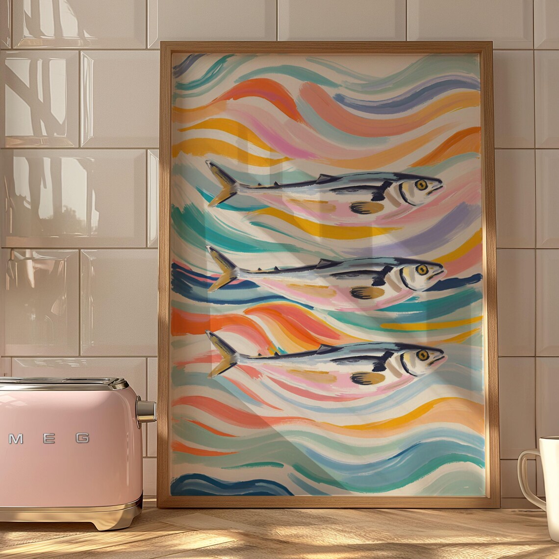 Sardine Print, Pastel Abstract Coastal Art Print