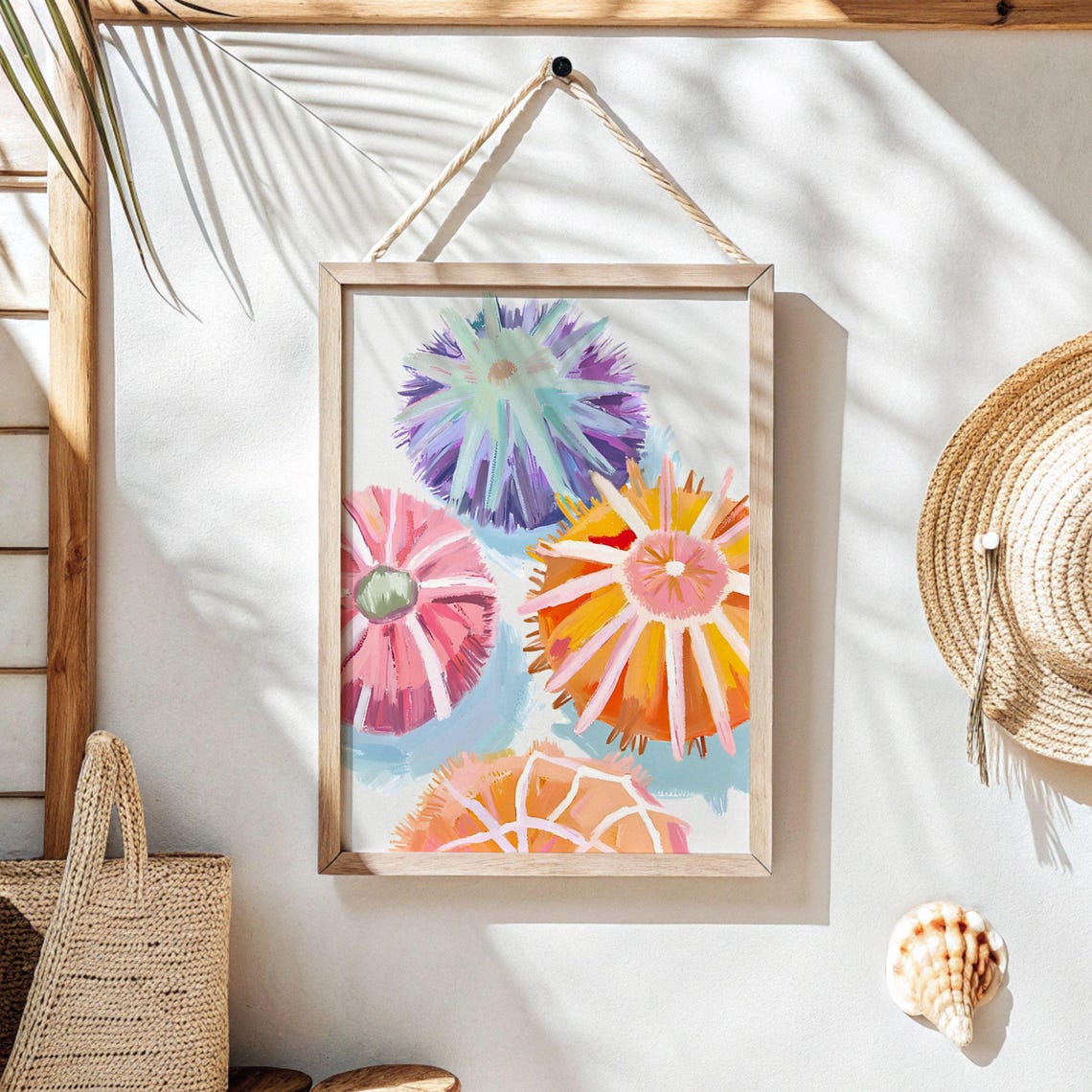 Colorful Sea Urchin Watercolor Pastel Coastal Beach Wall Poster