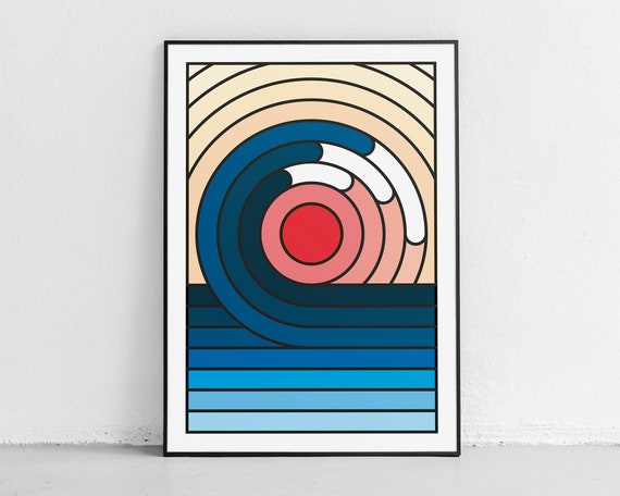 Tsunami Surf Poster, Modern Minimalist Japanese Wall Art