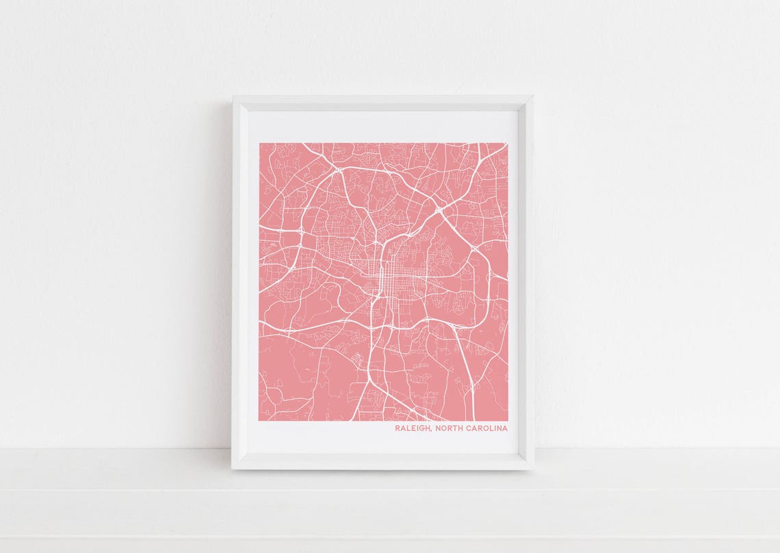 Raleigh North Carolina City Map Pink Modern Chic Hometown Poster