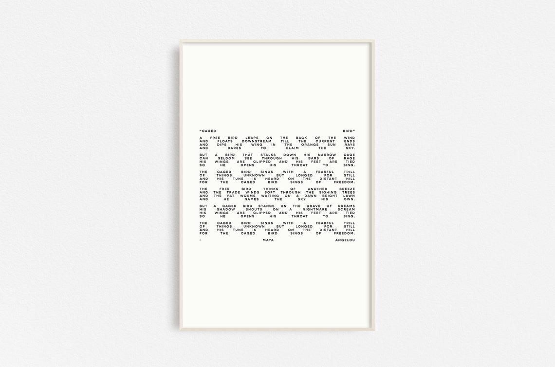 Caged Bird Maya Angelou Full Poem Classic Circle Typography Poster