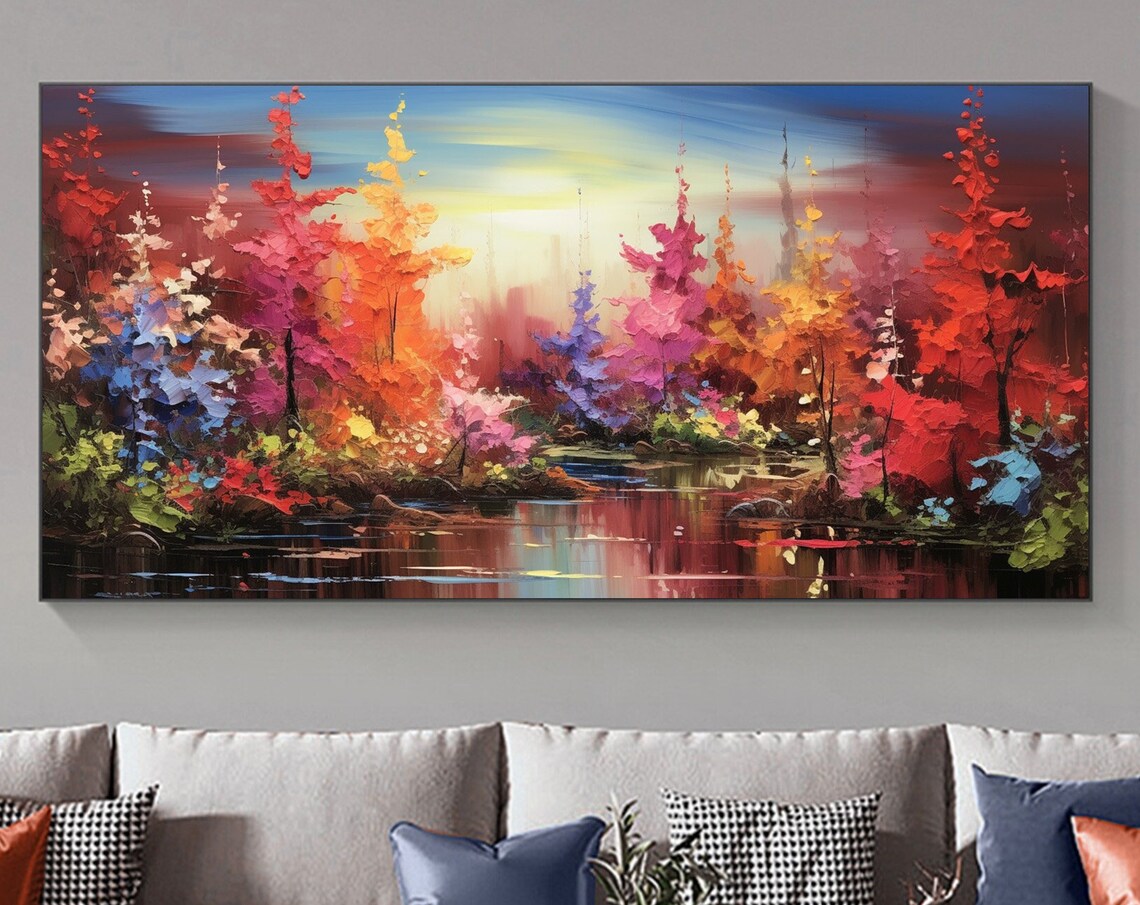 Original Forest Oil Painting On Large Wall Art Abstract Colorful Tree Painting Nature Landscape Art Custom Painting Bedroom Decor
