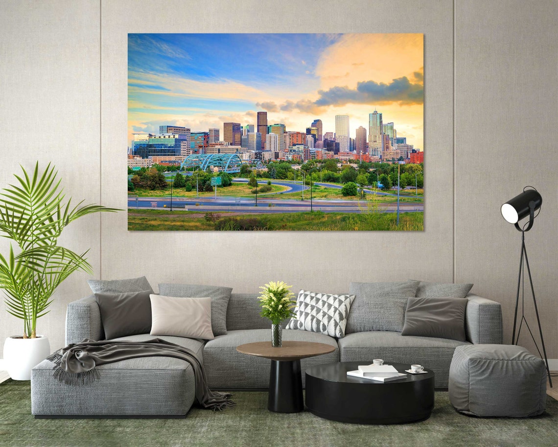 Denver Colorado Skyline Sunset Highway Golden Downtown View Poster
