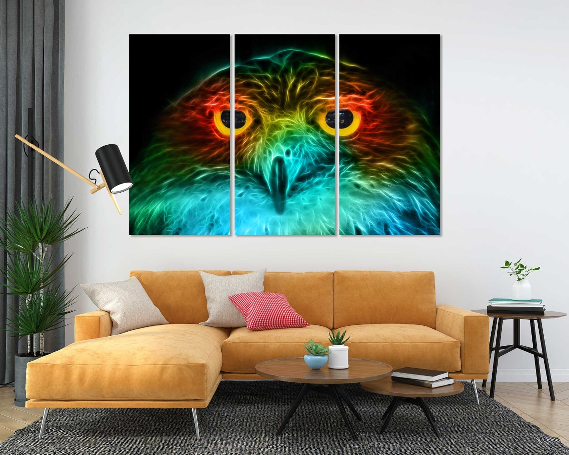 Colorful Fractal Owl Face Abstract Neon Eyes Bird Wall Art Poster - Image 5