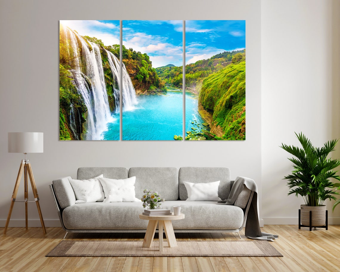 China Huangguoshu Waterfall Pouring into Turquoise Pool Nature Poster