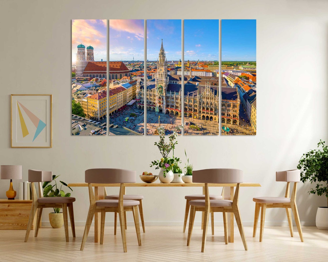 Munich Germany Marienplatz Town Hall Aerial Skyline Travel Poster - Image 6
