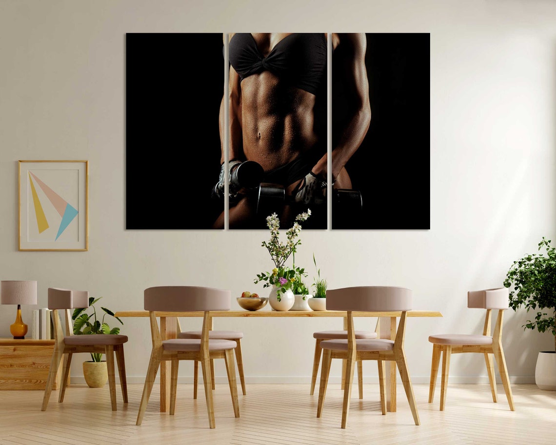 Fitness Woman With Dumbbells Strong Core Dark Gym Motivation Poster - Image 6