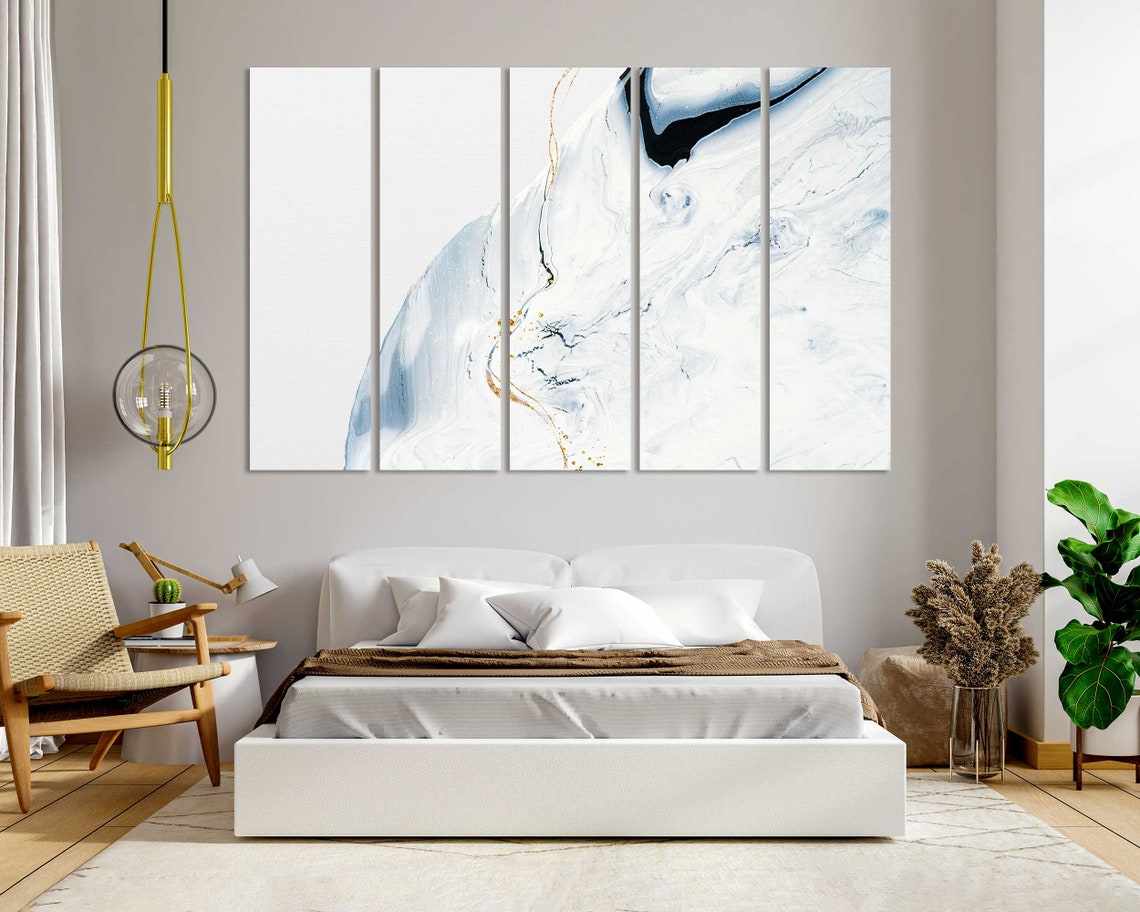 White Marble Blue Gray Gold Veining Minimalist Elegant Art Poster - Image 5