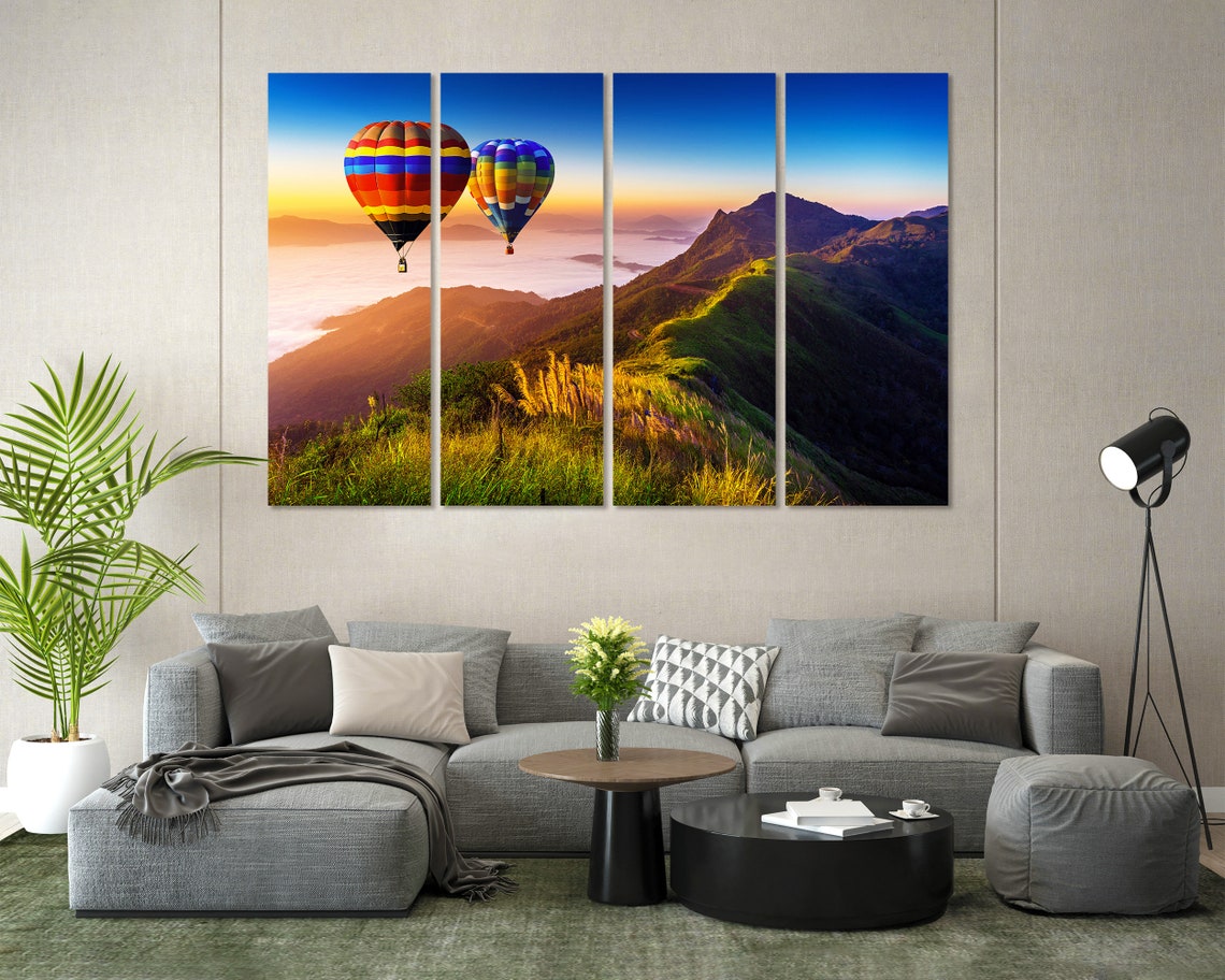 Colorful Hot Air Balloons Over Misty Mountains Sunrise View Poster - Image 7
