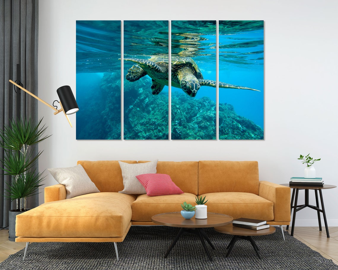 Sea Turtle Underwater Coral Reef Bright Turquoise Ocean Art Poster - Image 5