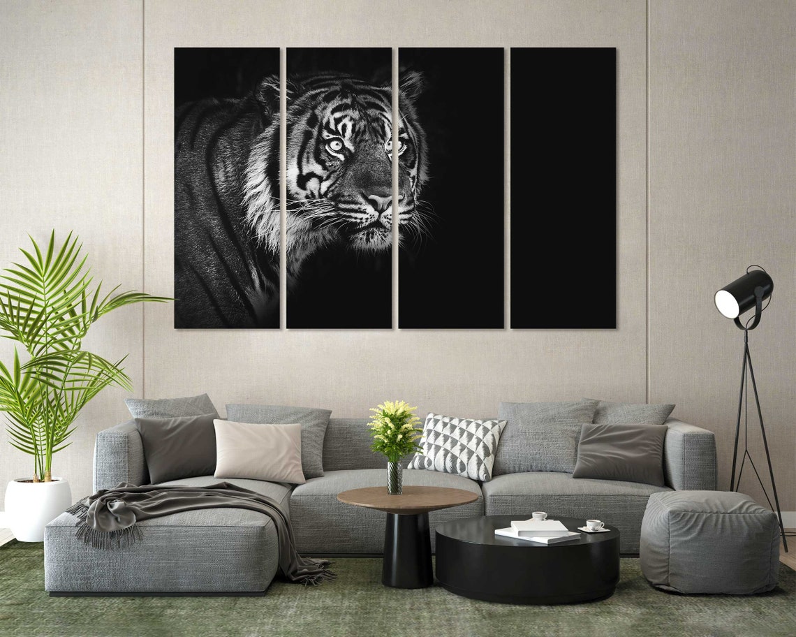 Black and White Tiger Face Dark Background Dramatic Wall Poster - Image 7