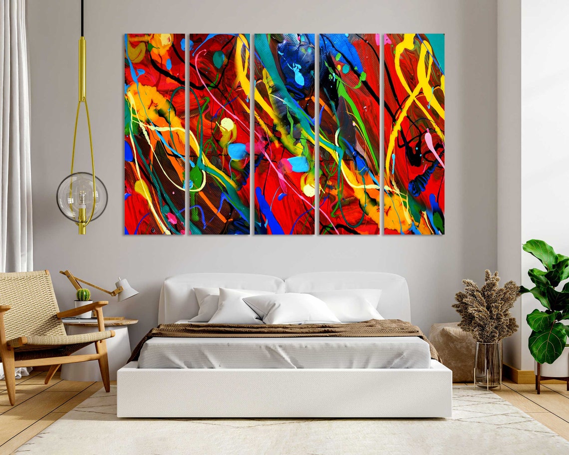 Colorful Abstract Acrylic Paint Splatter Red Blue Modern Art Poster - Image 5