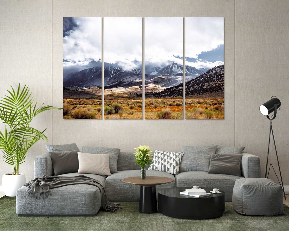 Cloudy Mountains Golden Valley Landscape Triptych Nature Travel Poster - Image 7