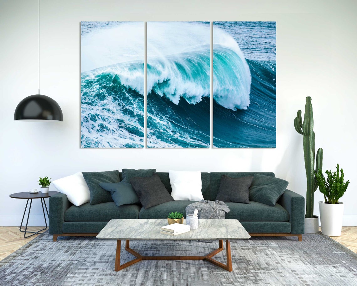 Giant Turquoise Ocean Wave Curling Surf Barrel Seascape Wall Poster - Image 2