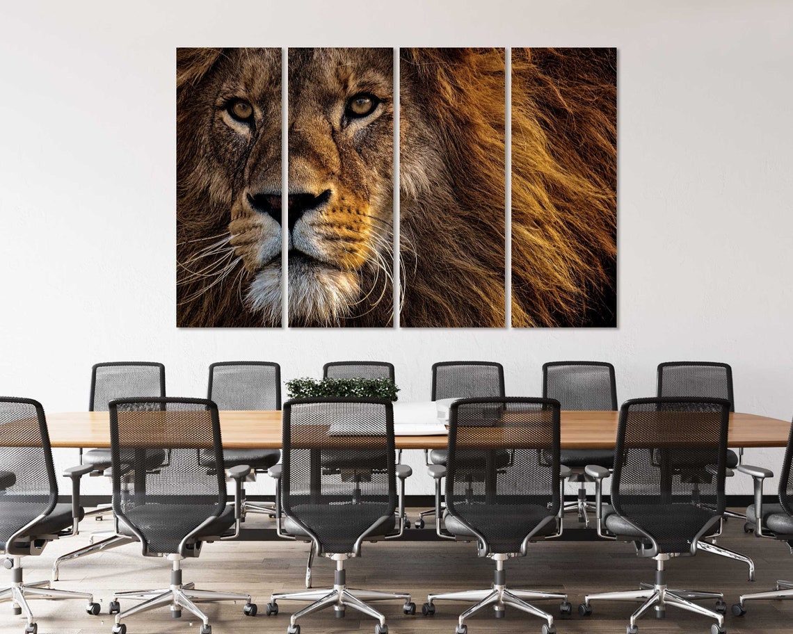 Powerful Lion Face Close Up Golden Mane Wild 3 Panel Wall Art - Image 4